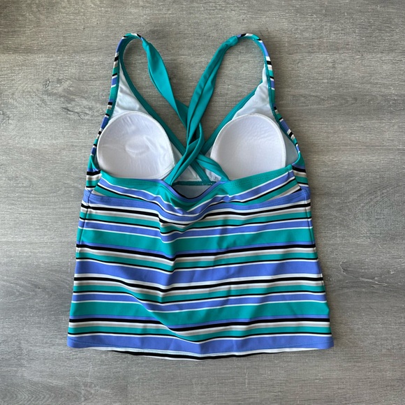 South Point Striped Blue and Green Tankini Top size 10 - Picture 2 of 7
